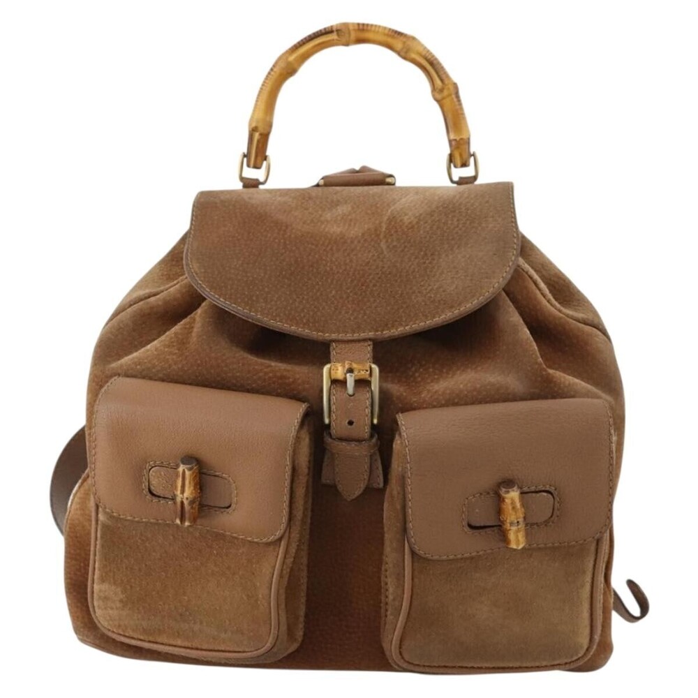 Gucci Vintage Bamboo Suede and Leather